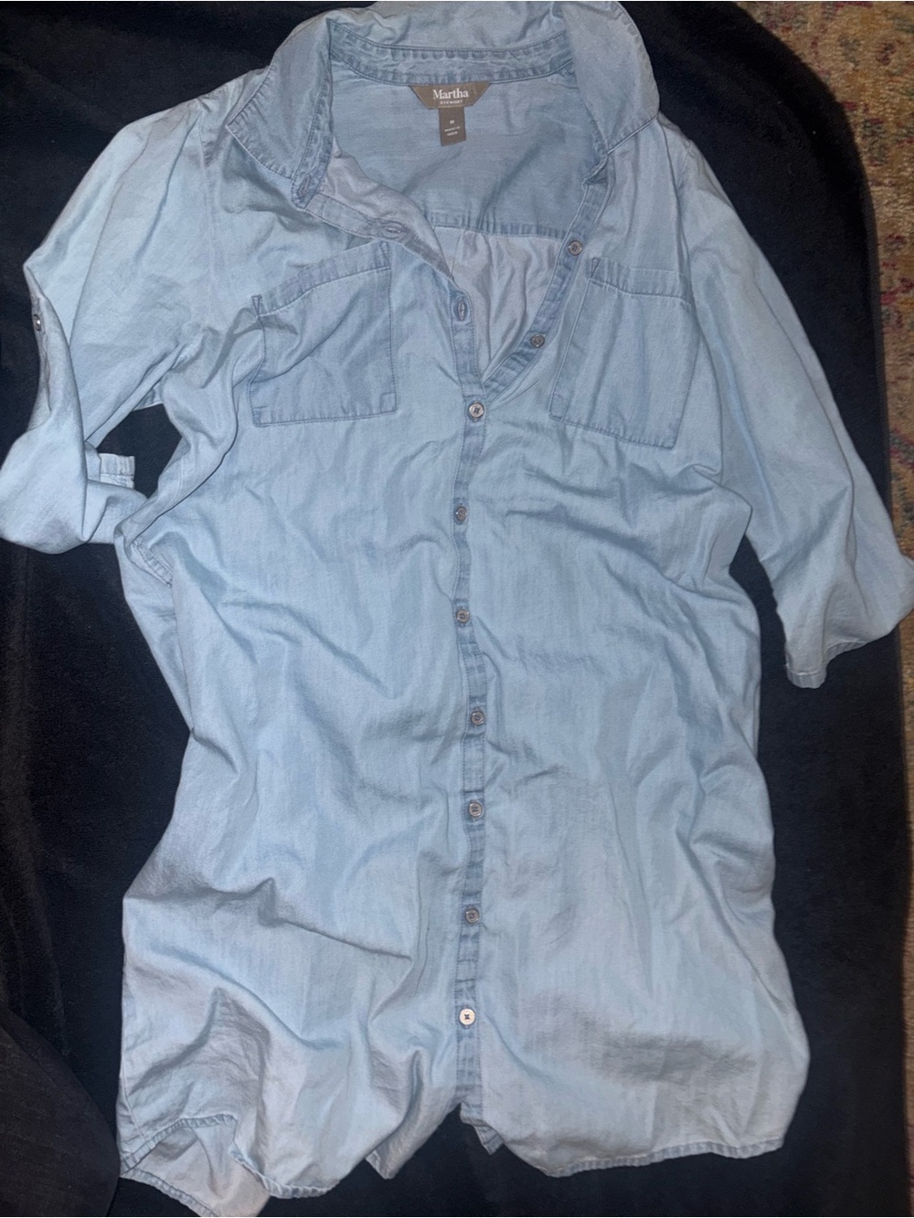 Martha Stewart Light Blue Button-Front Denim Shirt